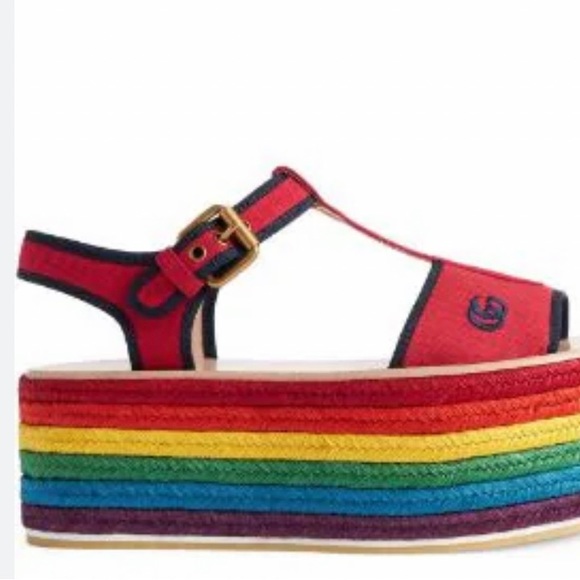Gucci Women’s GG Multi Color Platform Sandals in red - Picture 3 of 8